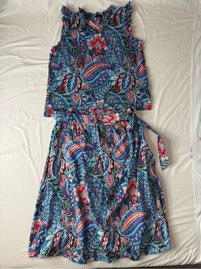 Talbots XL Paisley Botanical Cotton Poplin Matching Set Blouse Skirt